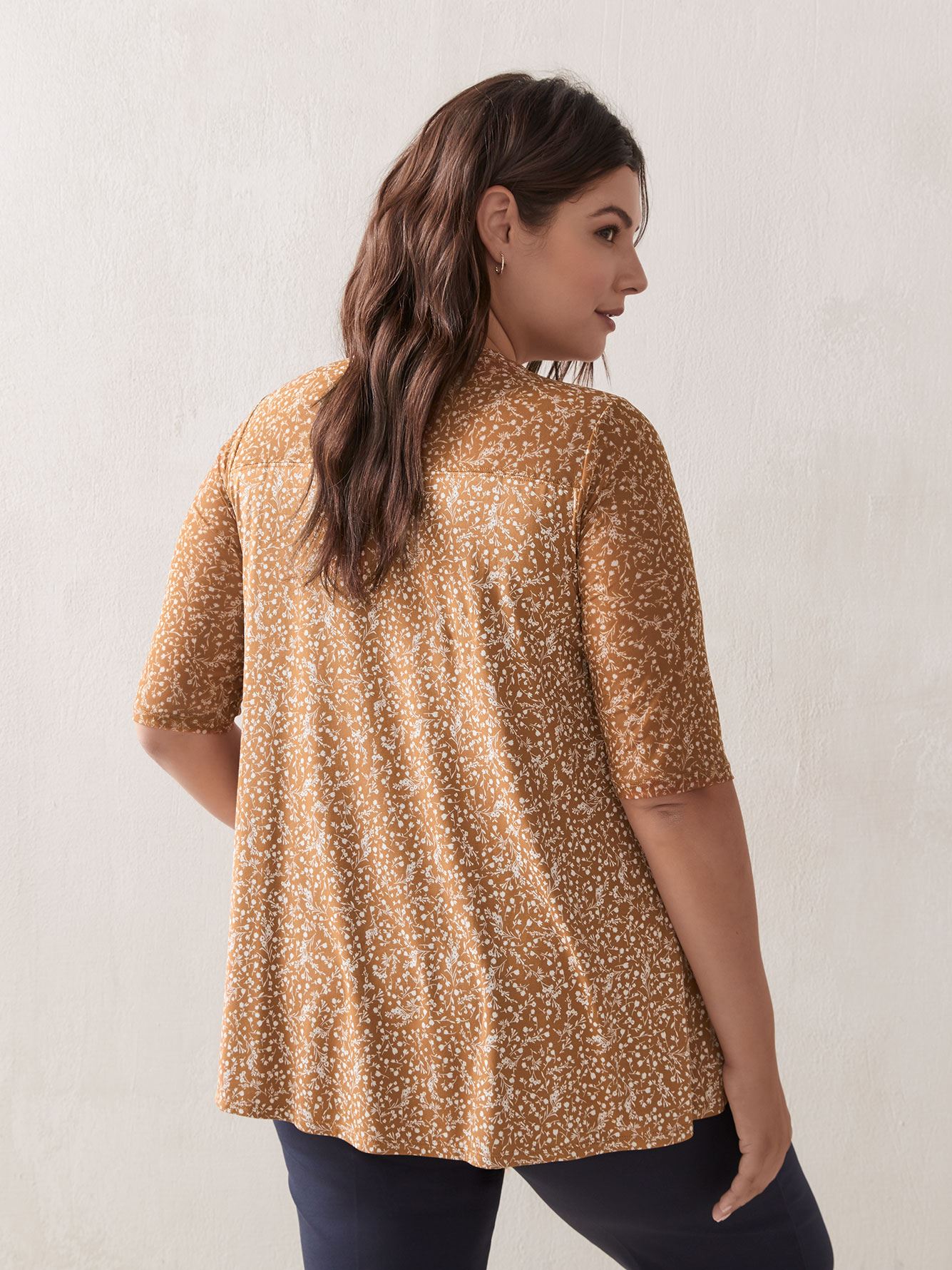 Printed Elbow Sleeve Crew Neck Top In Every Story Penningtons