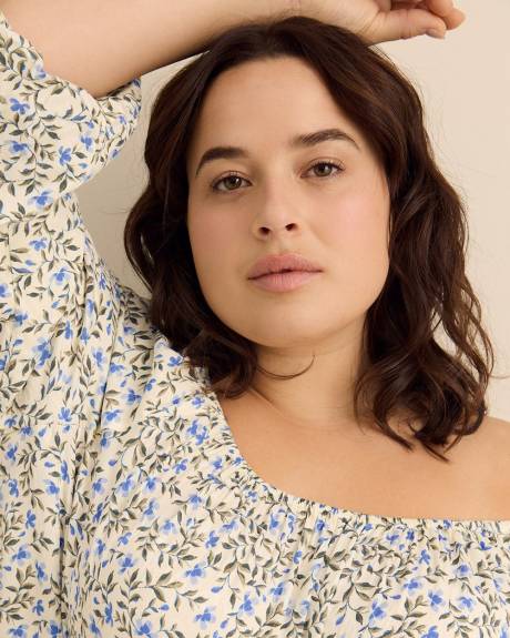 Square Neckline Puffed Sleeve Slight Swing Blouse - Addition Elle