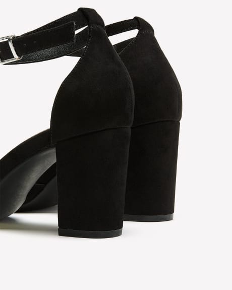 Extra Wide Width, Black Block-Heeles Shoe with Ankle Strap