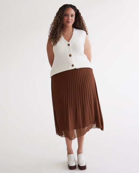 Printed Pull-On Pleated Midi Skirt