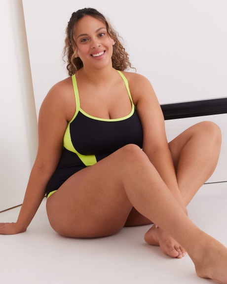 Colour Block One-Piece Bathing Suit with Binding - Active Zone