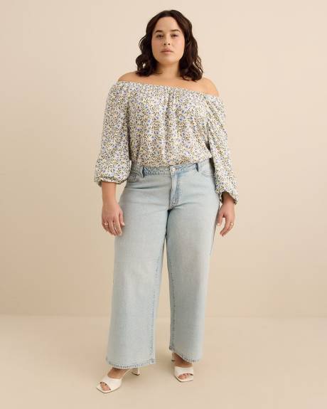 Square Neckline Puffed Sleeve Slight Swing Blouse - Addition Elle