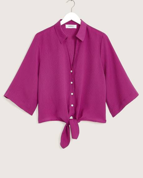 Tie Front Woven Shirt Blouse - Addition Elle