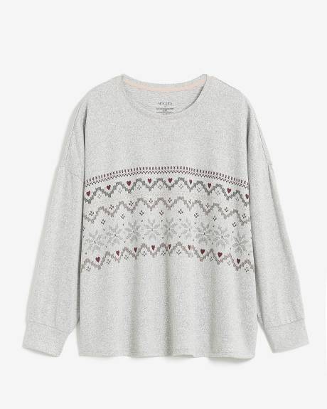 Long-Sleeve Knit Pyjama Top with Fair Isle Front Print - ti Voglio