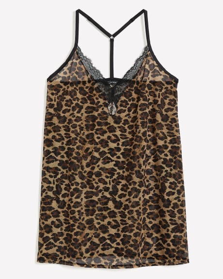 Chemise de nuit en maille à imprimé léopard avec dentelle - Déesse Collection
