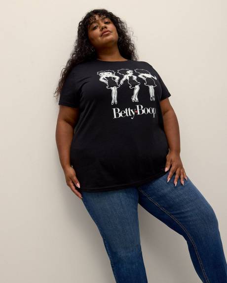 Black Short-Sleeve License Tee with Betty Boop Print