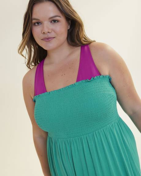 Robe cache-maillot maxi à smocks