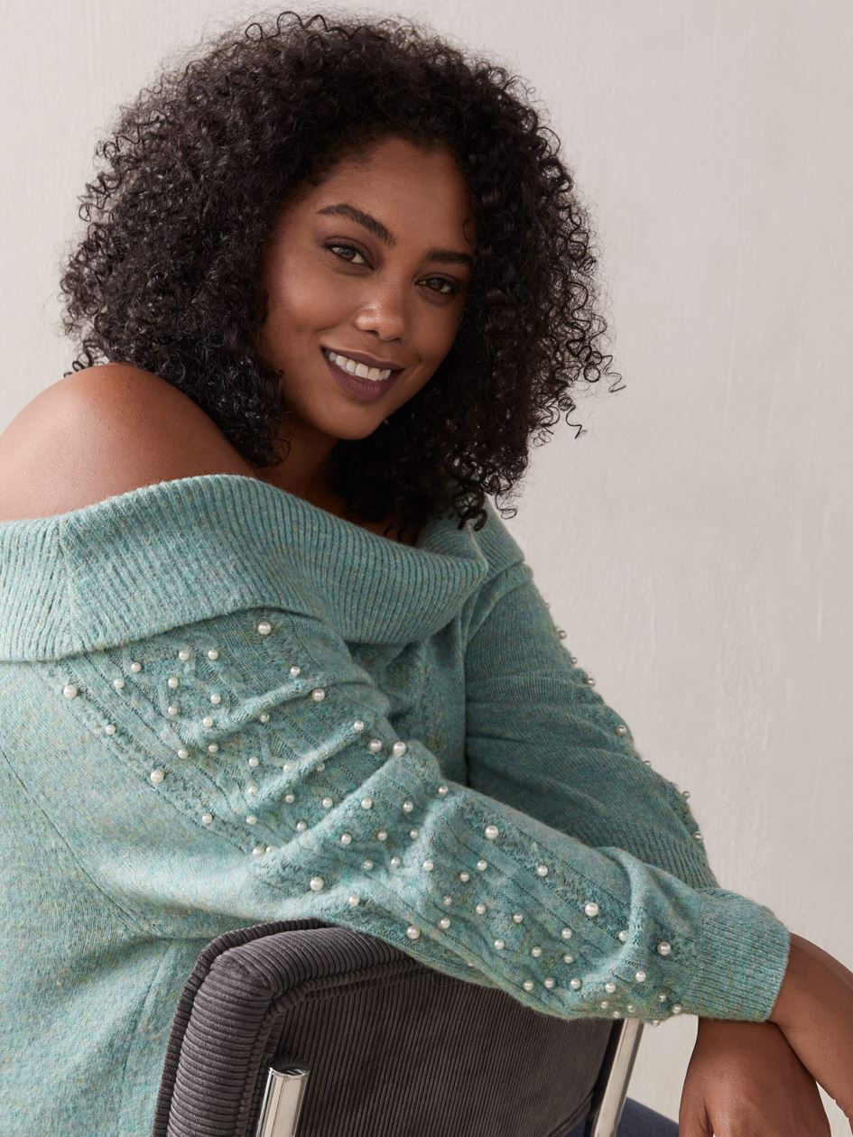 Cable Knit Off-Shoulder Sweater - In Every Story | Penningtons