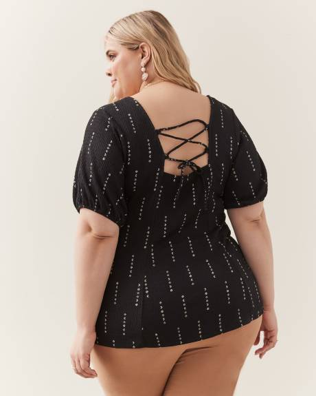 Bustier Knit Top With Balloon Sleeves