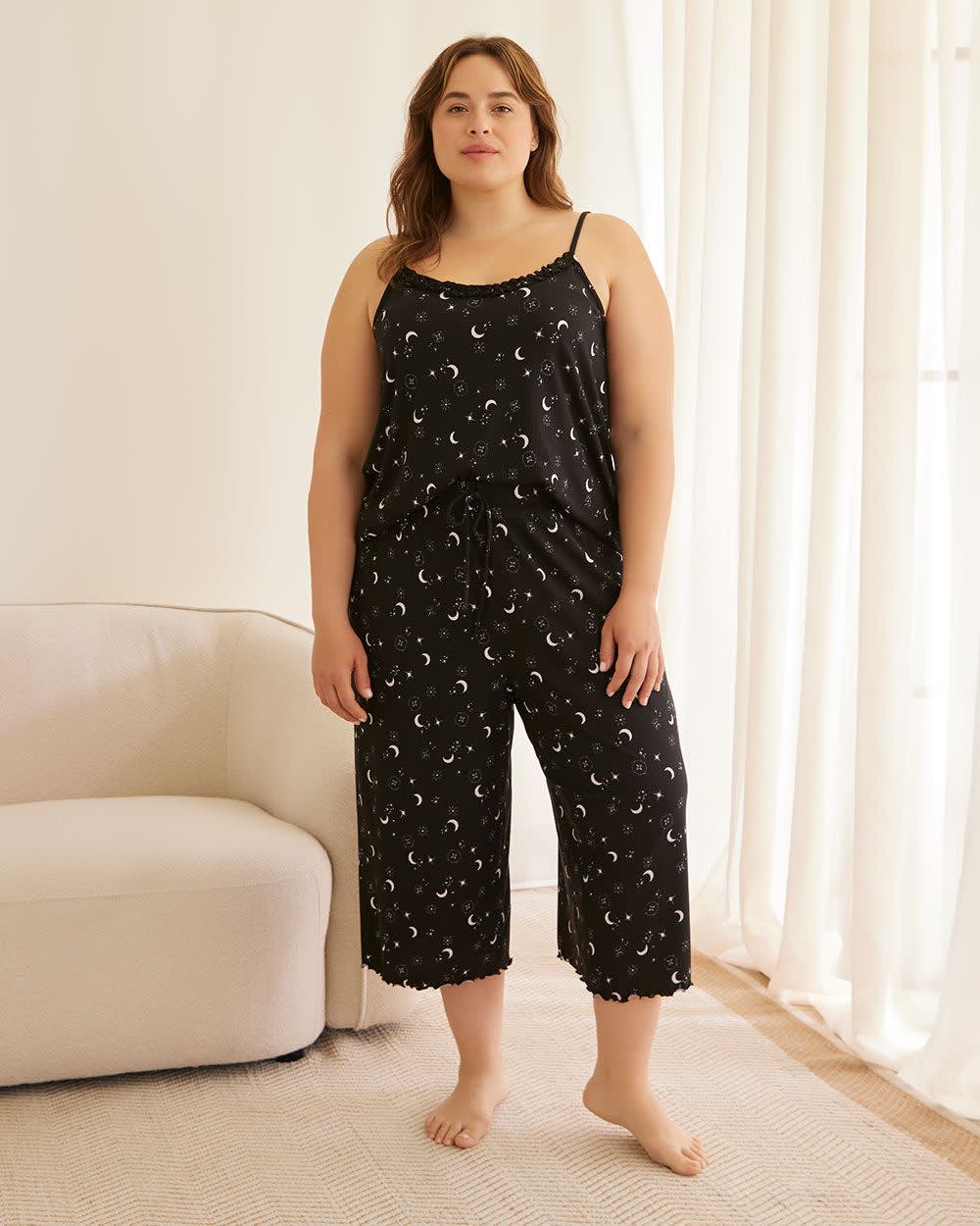 Moon Print Ribbed Capri Pajama Pant with Lettuce Edge ti Voglio Penningtons