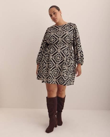 Black Long-Sleeve Fit-and-Flare Short Dress
