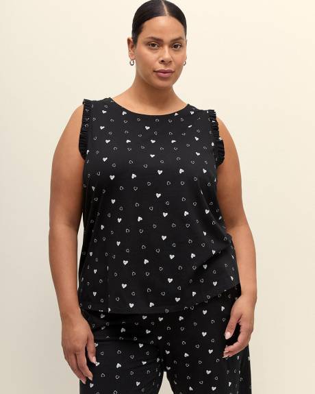 Cotton Sleeveless Pyjama Top with Ruffles - ti Voglio