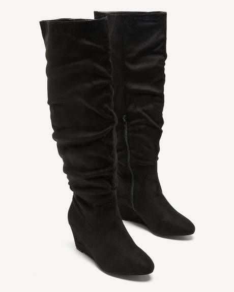 Bottes mi-hautes à talon compensé, pied très large