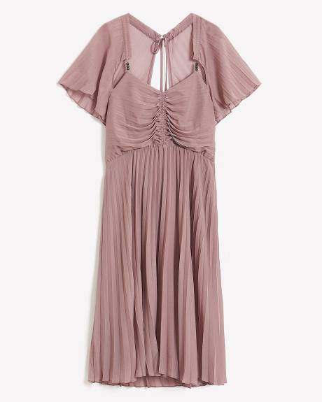 Robe longue plissée à manches courtes à volants - Addition Elle