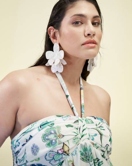 Responsible, Floral Sleeveless Bustier Blouse with Neck Tie - Addition Elle