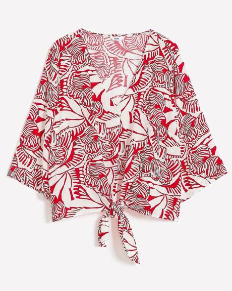Blouse à encolure en V nouée à l'avant, tissu responsable
