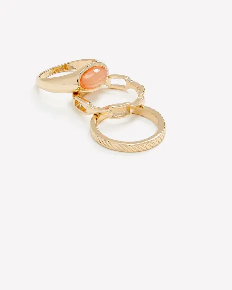 Assorted Golden Fashion Rings, Set of 3
