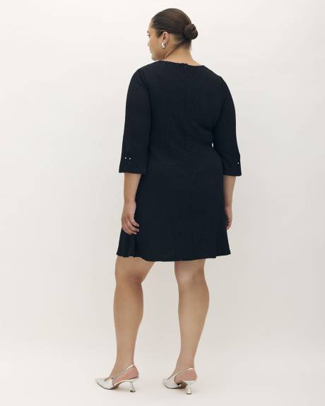 Black Textured Knit Dress with Bell Sleeves - Addition Elle