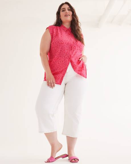 Printed Buttoned-Down Sleeveless Tunic Shirt