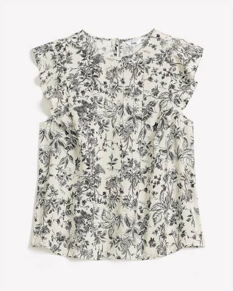 Pintuck Blouse with Short Flutter Sleeves