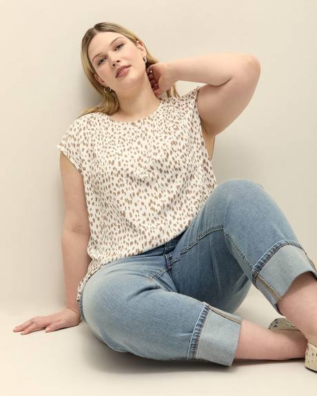 Blouse à petites manches en tricot mélangé, tissu responsable