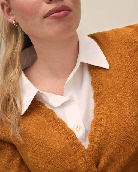 Wrap-Front Sweater with Scalloped Hem