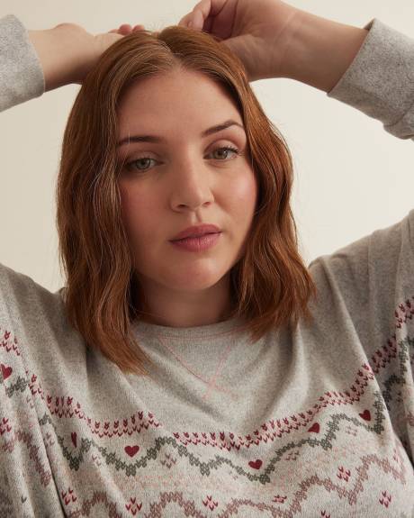 Long-Sleeve Knit Pyjama Top with Fair Isle Front Print - ti Voglio