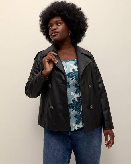 Faux-Leather Double-Breasted Short Coat - Addition Elle