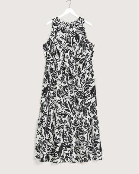 Robe longue sans manches à motif de feuilles, tissu responsable