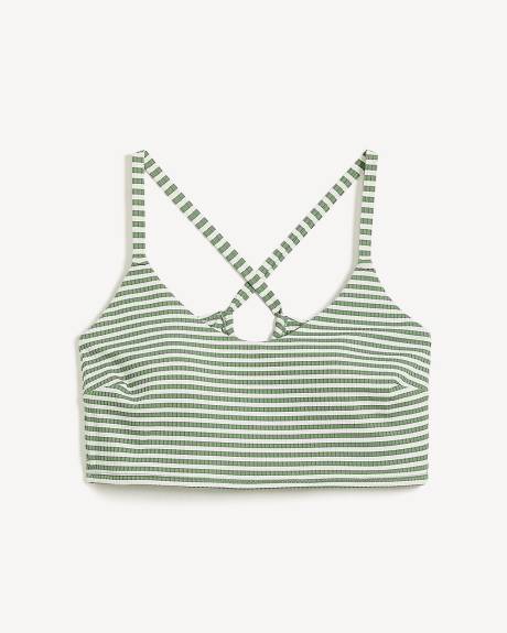 Haut de bikini longiligne vert à rayures texturées