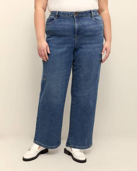 Responsible, Petite, Straight-Leg Cargo Jean, Medium Wash - d/C JEANS