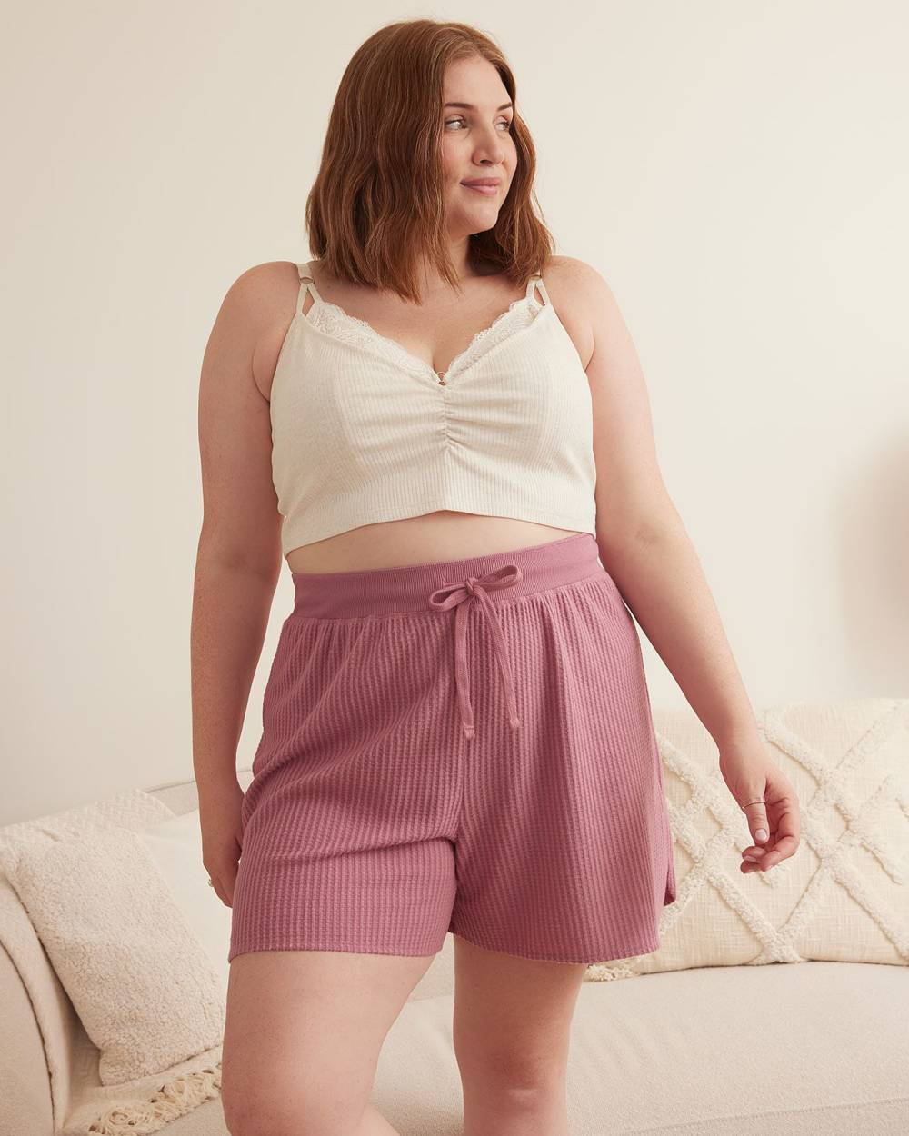 Ribbed Heather Knit Bralette with Lace Trim - ti Voglio