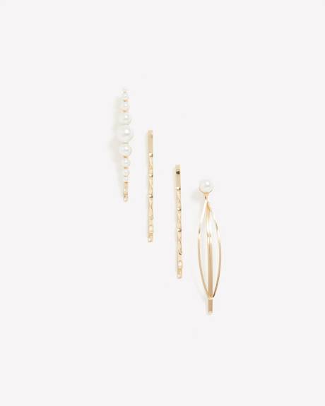 Assorted Golden Hair Pins with Pearls, Set of 4