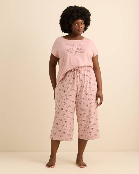 Mauve Bambi Pyjama Top with Lace Neckline - ti Voglio