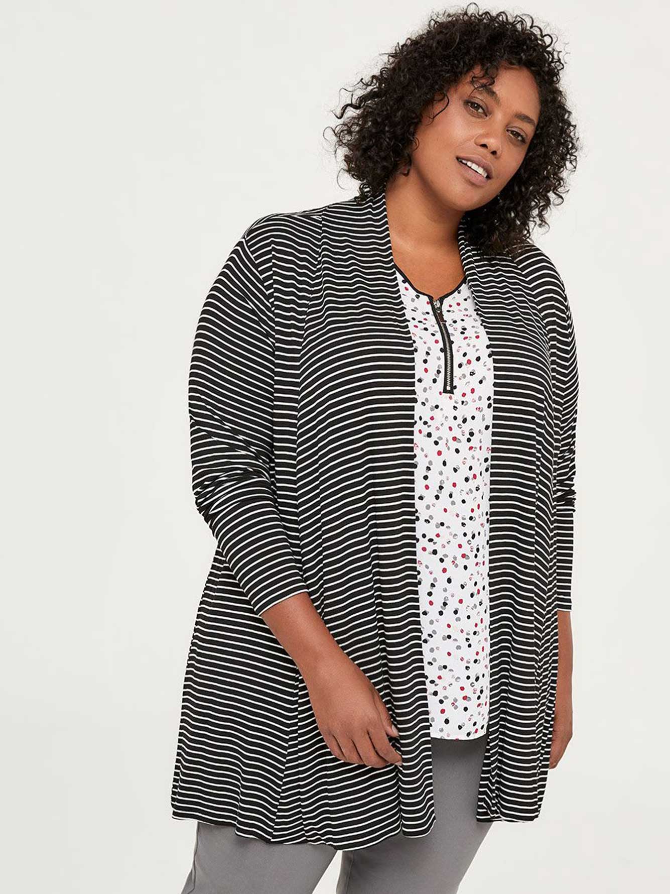 Striped Open Cardigan with Cascade Collar - In Every Story | Penningtons
