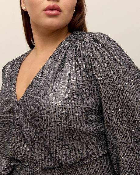 Sequins Knit V-Neck Dress - Addition Elle