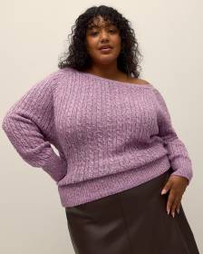 Pull en tricot à mailles torsadées avec épaule dénudée