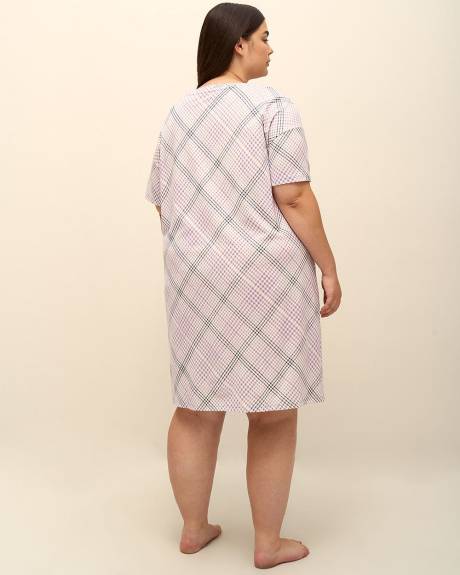 Chemise de nuit courte carreautée à manches mi-longues - ti Voglio