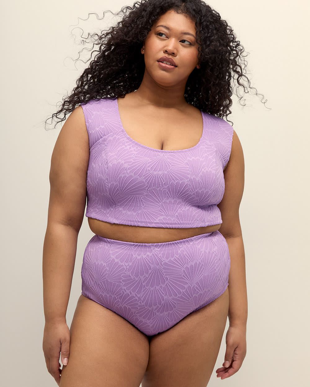 Textured Lavender High-Waisted Swim Brief