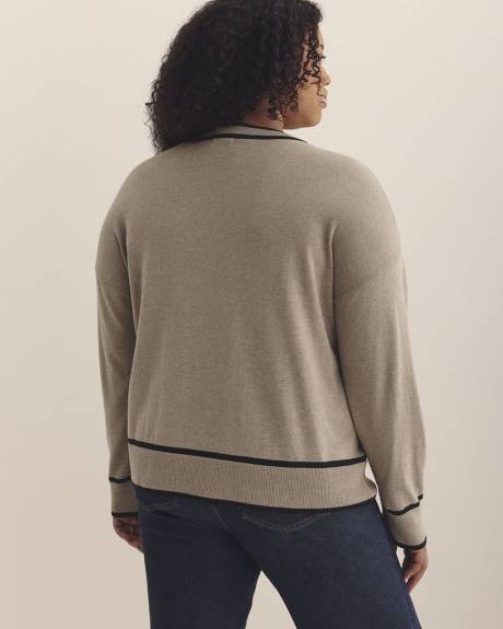 Pull à col en V et manches longues en mélange de coton, tissu responsable