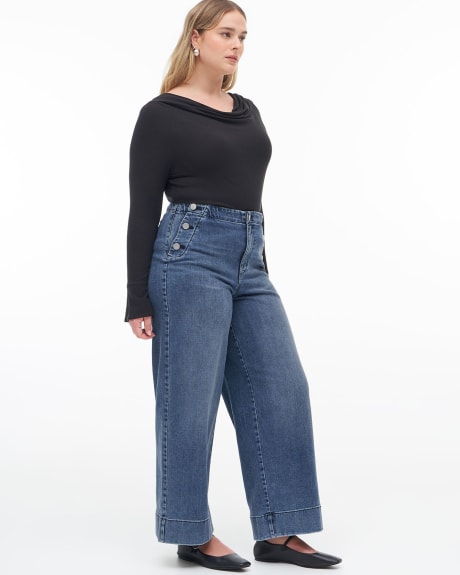 BELLZELY Women Jean Pants Plus Size Clearance Women Fashion High Waist Wide  Leg Stretch Thin Stitching Denim Flared Pants