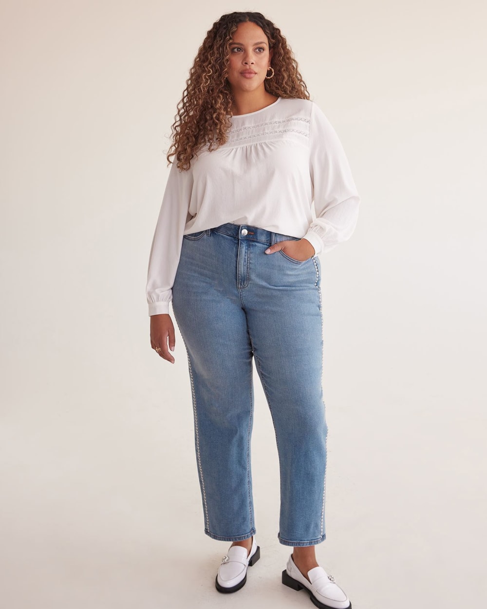 Responsible, Curvy-Fit Straight-Leg Jean with Studded Side Seam - d/C ...