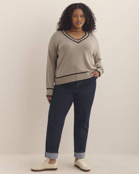 Pull à col en V et manches longues en mélange de coton, tissu responsable