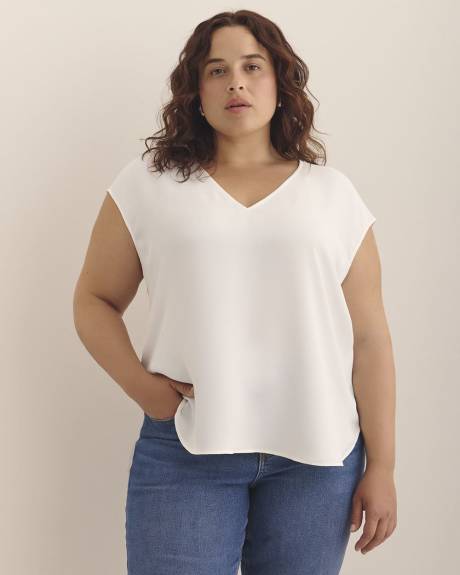Mixed-Media V-Neck Blouse with Underpinning
