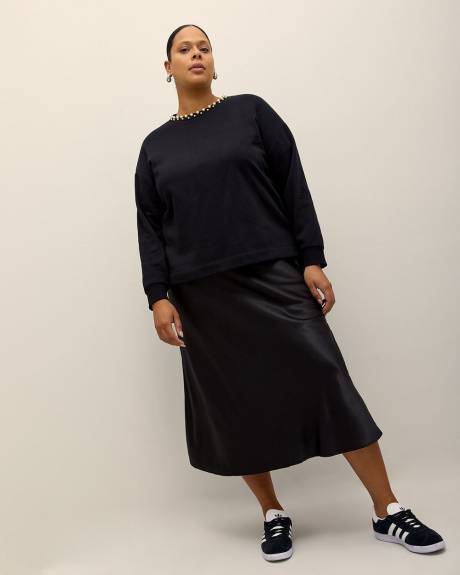 Black Satin Column Maxi Skirt
