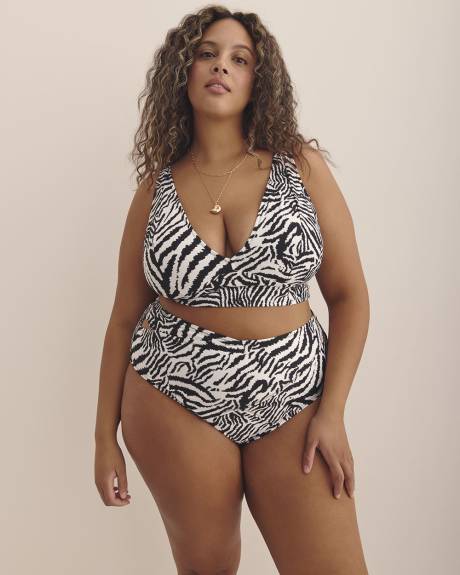 Zebra-Print Plunge Longline Bikini Top
