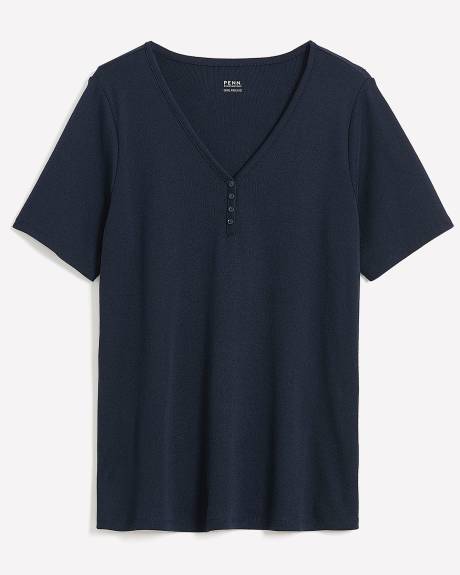 Girlfriend-Fit Short-Sleeve V-Neck Ribbed Tee