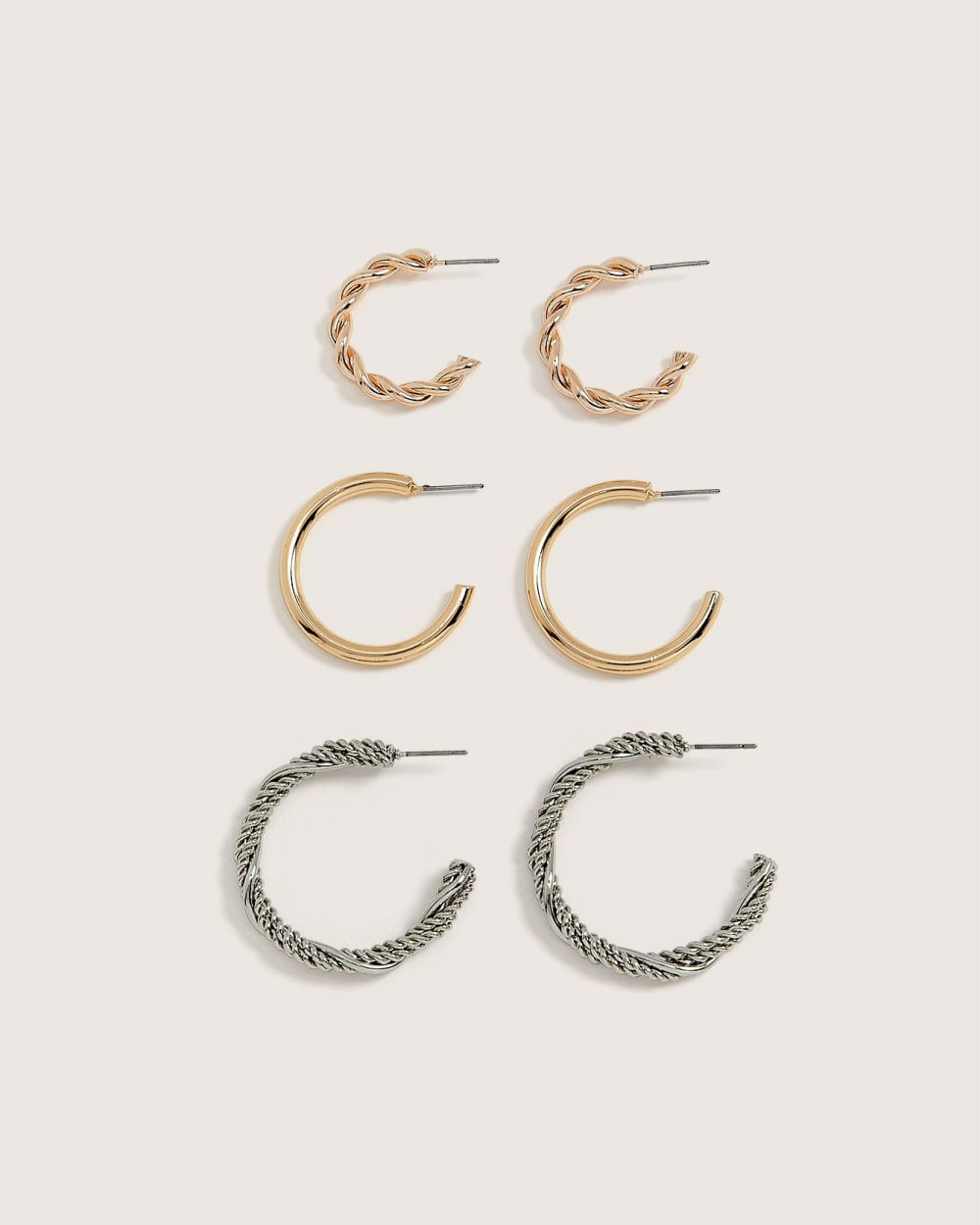 Hoop Earrings with Various Textures, Set of 3