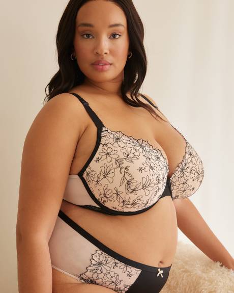 High-Cut Microfibre Brief with Embroidered Mesh - Déesse Collection
