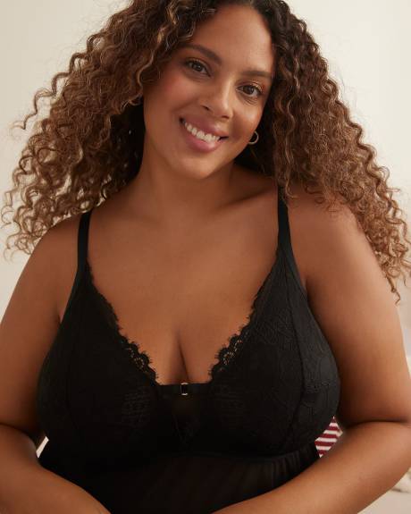 Nuisette noire sexy en dentelle et maille - Déesse Collection